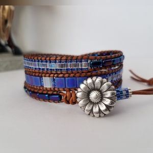 BOHO Beaded Leather Wrap Bracelet - Handmade - Sundance Style